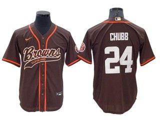 Cleveland Browns #24 Nick Chubb Baseball Style Jersey - Orange/Brown/White
