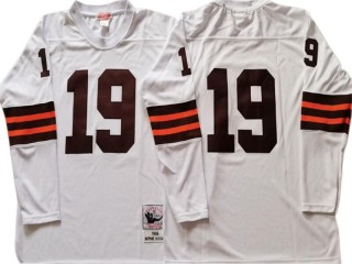 M&N Cleveland Browns #19 Bernie Kosar White Legacy Long Sleeve Jersey
