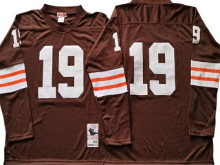 M&N Cleveland Browns #19 Bernie Kosar Brown Legacy Long Sleeve Jersey