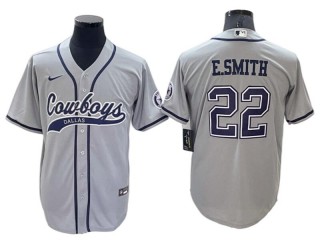 Dallas Cowboys #22 Emmitt Smith Baseball Style Jersey - Gray/White/Olive