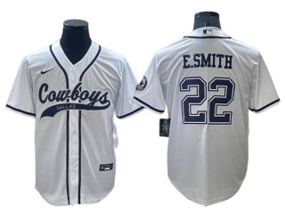 Dallas Cowboys #22 Emmitt Smith Baseball Style Jersey - Gray/White/Olive