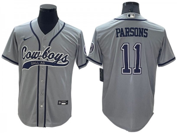 Dallas Cowboys #11 Micah Parsons Baseball Jersey- Navy & White & Gray & Olive