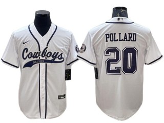 Dallas Cowboys #20 Tony Pollard Baseball Jersey-Navy & Gray & White & Olive 