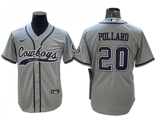 Dallas Cowboys #20 Tony Pollard Baseball Jersey-Navy & Gray & White & Olive 