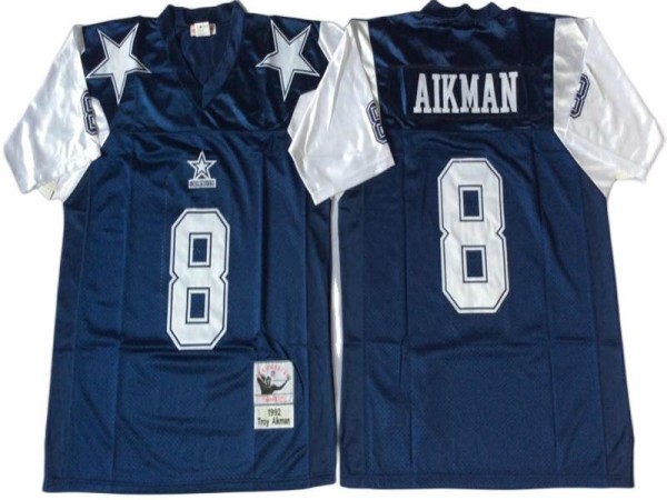M&N Dallas Cowboys #8 Troy Aikman Navy 1992 Legacy Jersey