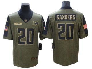 Detroit Lions #20 Barry Sanders Olive 2021 Salute To Service Limited Jersey