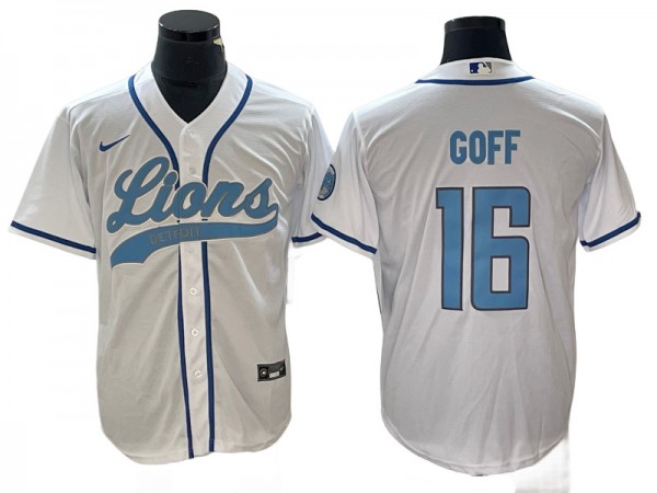 Detroit Lions #16 Jared Goff Baseball  Style Jersey- Light Blue & White & Gray