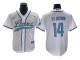 Detroit Lions #14 Amon-Ra St. Brown Baseball Jersey- Light Blue & White & Gray
