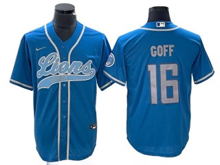 Detroit Lions #16 Jared Goff Baseball  Style Jersey- Light Blue & White & Gray