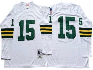 M&N Green Bay Packers #15 Bart Starr White 1969 Throwback Long Sleeve Jersey