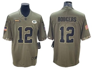 Green Bay Packers #12 Aaron Rodgers Olive 2022 Salute To Service Limited Jersey