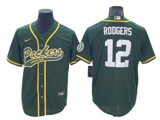 Green Bay Packers #12 Aaron Rodgers Baseball Style Jersey - Green/White/Olive