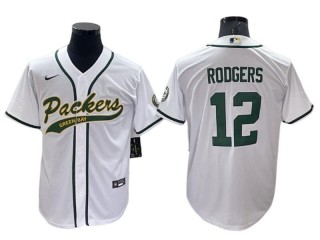 Green Bay Packers #12 Aaron Rodgers Baseball Style Jersey - Green/White/Olive