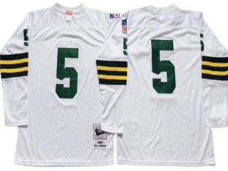 M&N Green Bay Packers #5 Paul Hornung White 1961 Throwback Long Sleeve Jersey