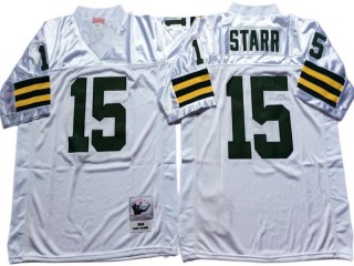  M&N Green Bay Packers #15 Bart Starr White Throwback Jersey