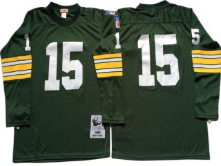 M&N Green Bay Packers #15 Bart Starr Green 1969 Throwback Long Sleeve Jersey