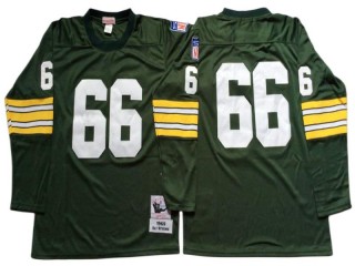 M&N Green Bay Packers #66 Ray Nitschke Green 1969 Throwback Long Sleeve Jersey