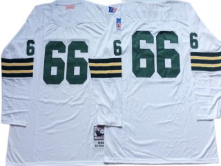 M&N Green Bay Packers #66 Ray Nitschke White 1969 Throwback Long Sleeve Jersey