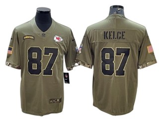 Kansas City Chiefs #87 Travis Kelce 2022 Olive Salute To Service Limited Jersey