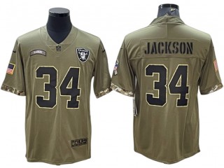 Las Vegas Raiders #34 Bo Jackson 2022 Olive Salute To Service Limited Jersey