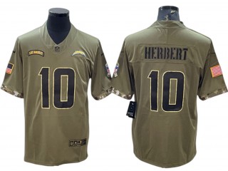 Los Angeles Chargers #10 Justin Herbert 2022 Olive Salute To Service Limited Jersey