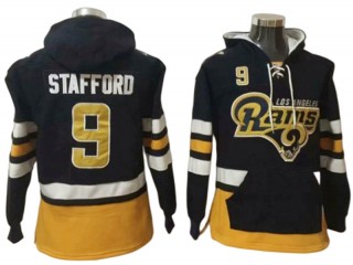 Los Angeles Rams #9 Matthew Stafford Black One Front Pocket Pullover Hoodie Jersey