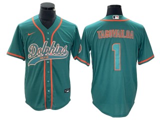 Miami Dolphins #1 Tua Tagovailoa Baseball Jersey- Orange & Aqua