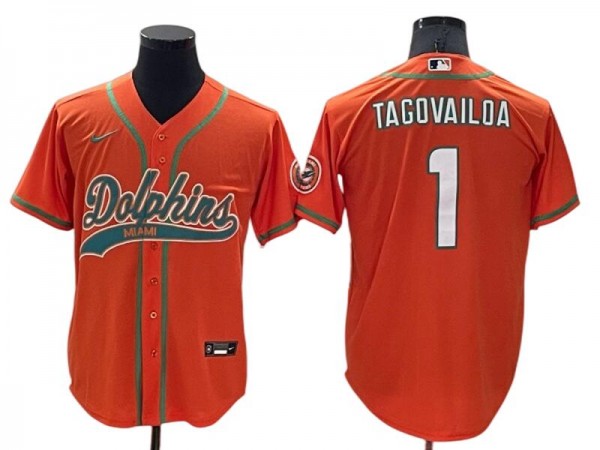 Miami Dolphins #1 Tua Tagovailoa Baseball Jersey- Orange & Aqua