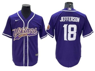 Minnesota Vikings #18 Justin Jefferson Purple Baseball Jersey