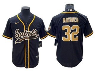 New Orleans Saints #32 Tyrann Mathieu Baseball Jersey- Black & White & Gold
