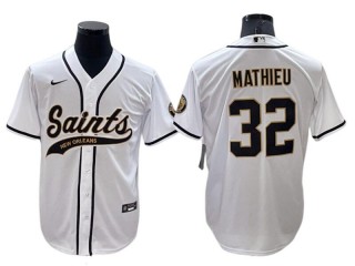 New Orleans Saints #32 Tyrann Mathieu Baseball Jersey- Black & White & Gold
