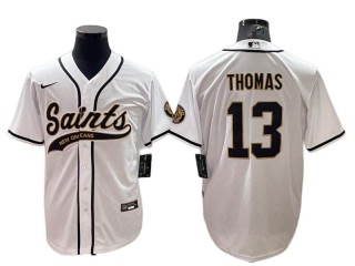 New Orleans Saints #13 Michael Thomas Baseball Jersey- White & Black & Gold