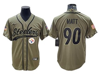 Pittsburgh Steelers #90 T.J. Watt Olive Salute To Service Baseball Jersey