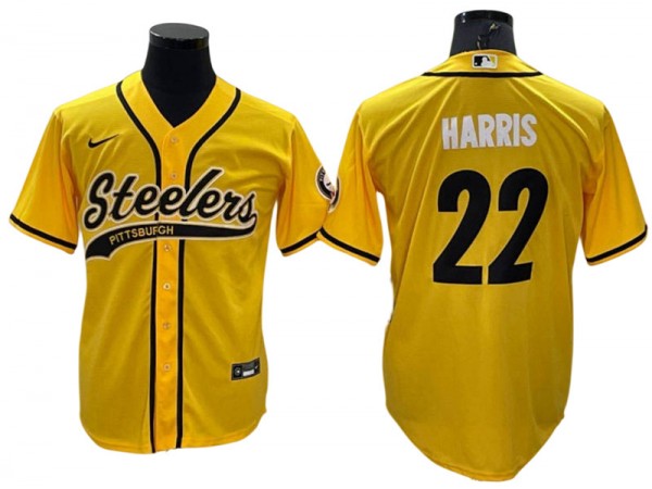 Pittsburgh Steelers #22 Najee Harris Baseball Style Jersey - White/Gold/Black