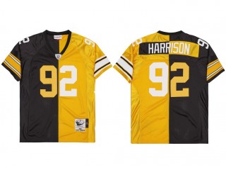 M&N Pittsburgh Steelers #92 James Harrison Black/Gold 2008 Split Legacy Jersey