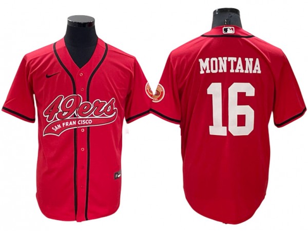 San Francisco 49ers #16 Joe Montana Baseball Style Jersey - Red/Gold/Blac/White/Olive 