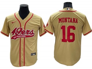 San Francisco 49ers #16 Joe Montana Baseball Style Jersey - Red/Gold/Blac/White/Olive 