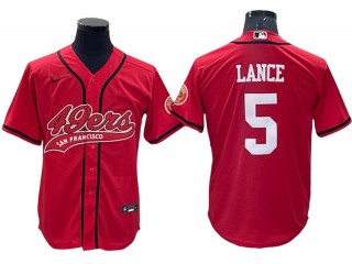 San Francisco 49ers #5 Trey Lance Baseball Style Jersey - Red/White/Black/Gold