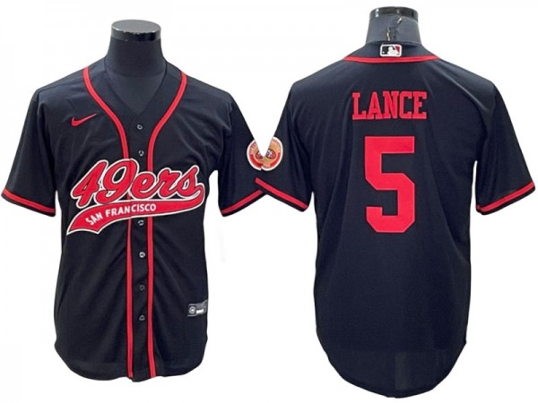 San Francisco 49ers #5 Trey Lance Baseball Style Jersey - Red/White/Black/Gold