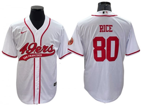 San Francisco 49ers #80 Jerry Rice Baseball Style Jersey - Red/Gold/Black/White/Olive