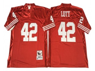 M&N San Francisco 49ers #42 Ronnie Lott Red 1990 Throwback Jersey