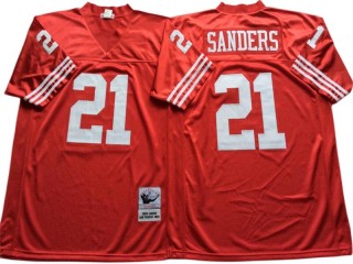 M&N San Francisco 49ers #21 Deion Sanders Red 1990 Throwback Jersey