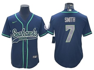 Seattle Seahawks #7 Geno Smith Baseball Style Jersey - Navy & Gray & Neon Green