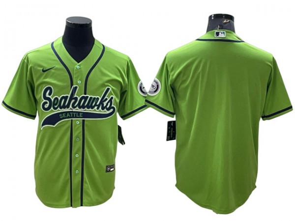 Seattle Seahawks Baseball Style Jersey - Navy/Gray/Neon Green