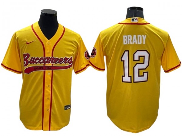 Tampa Bay Buccaneers #12 Tom Brady Baseball Style Jersey - Gray/Yellow/Red/White/Black