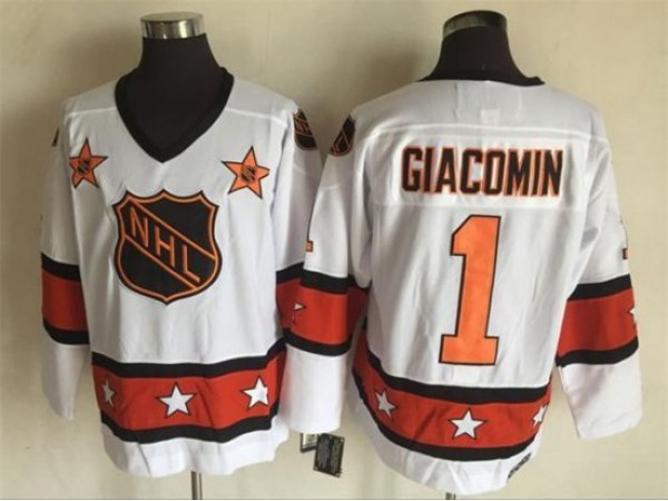 NHL 1973 All Star Game #1 Eddie Giacomin Vintage CCM Jersey - White