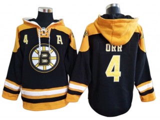 Boston Bruins #4 Bobby Orr Black Ageless Must-Have Lace-Up Pullover Hoodie