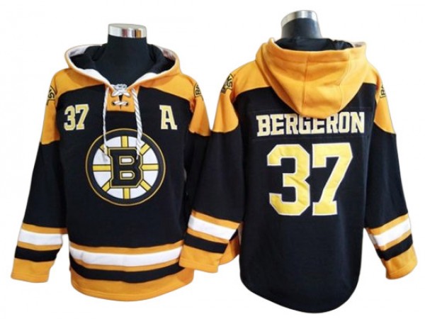 Boston Bruins #37 Patrice Bergeron Black Ageless Must-Have Lace-Up Pullover Hoodie