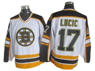 Boston Bruins #17 Milan Lucic White 2000's Vintage CCM Jersey