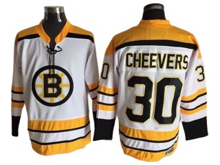 Boston Bruins #30 Gerry Cheevers White Vintage CCM Jersey